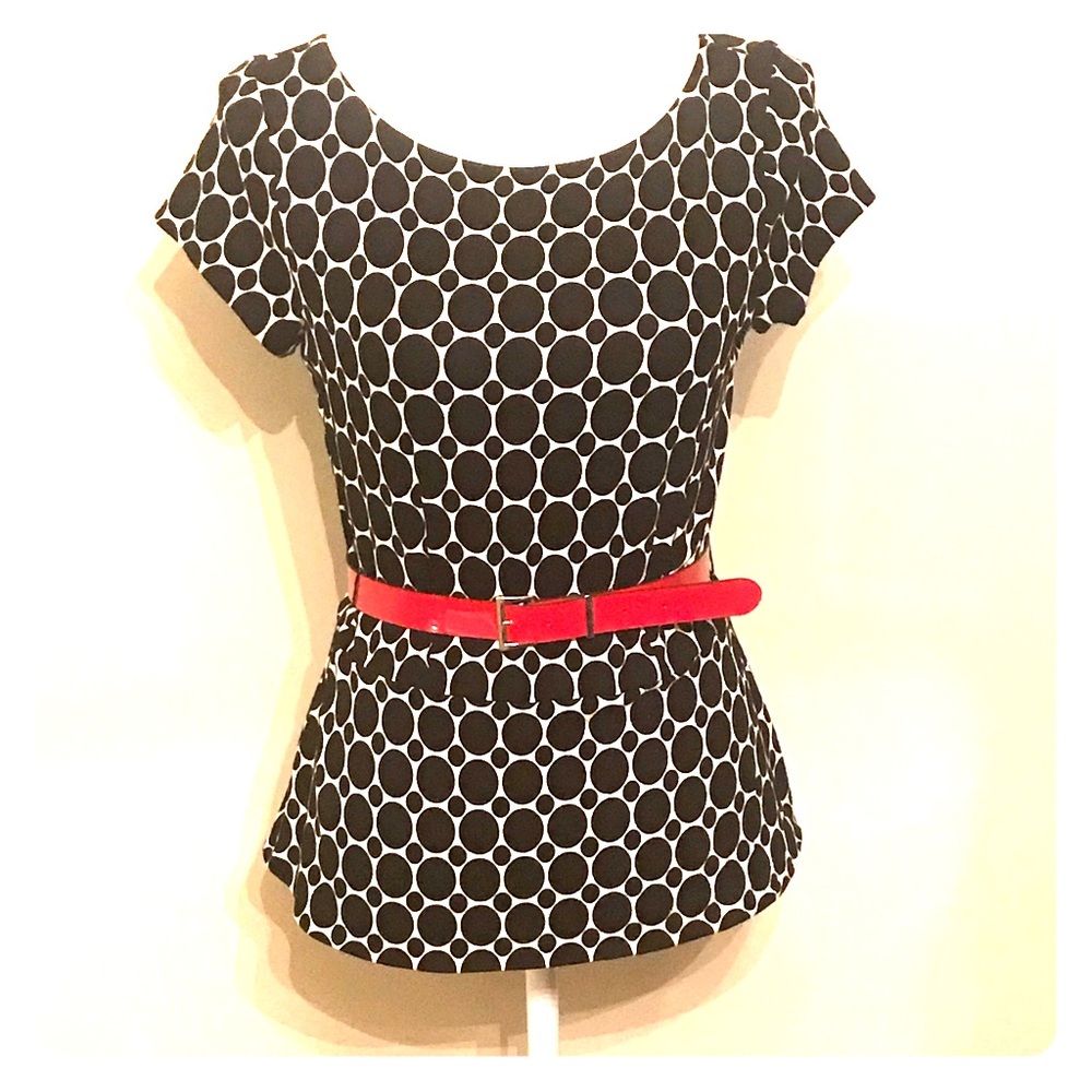 White House Black Market belted polka dot blouse s